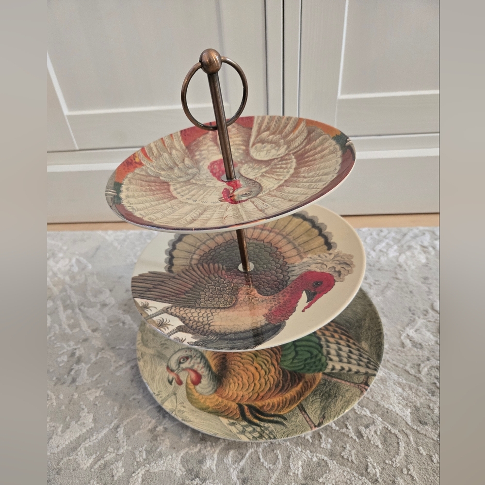 John Derian Thanksgiving Turkey Tiered Serving Plate Tray Stand